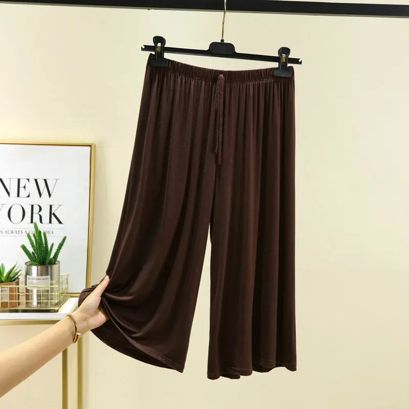 Plus Size Capri Pants Women's Summer Loose Fit Wide Leg Elastic Waist Casual Wear