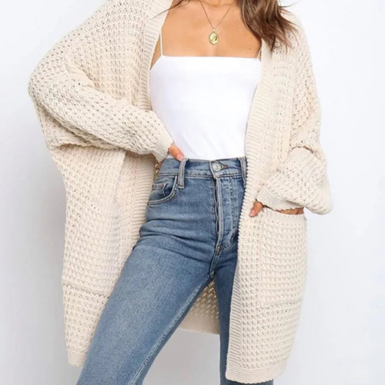 Women's Open Front Cardigan Sweater - Cozy Knitted Jacket with Pockets