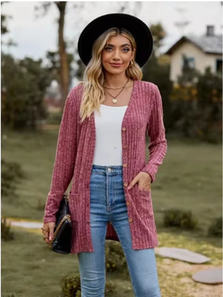 Button Solid Color Long Sleeved  Versatile Fashion High Cardigan.  S-xxL