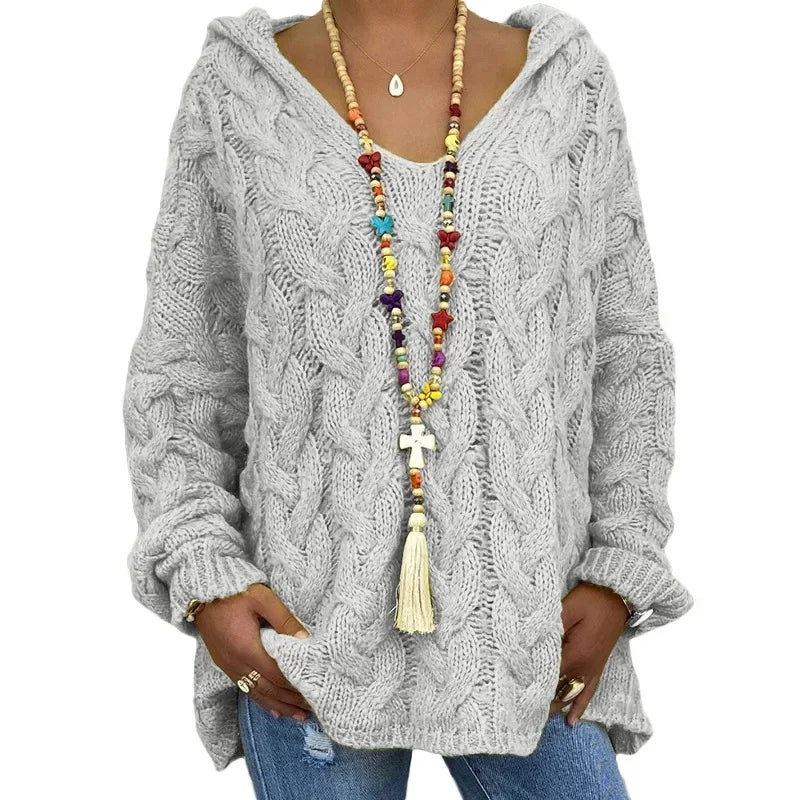 Women's Cable Knit Hooded Sweater - Cozy Pullover (S-5X)