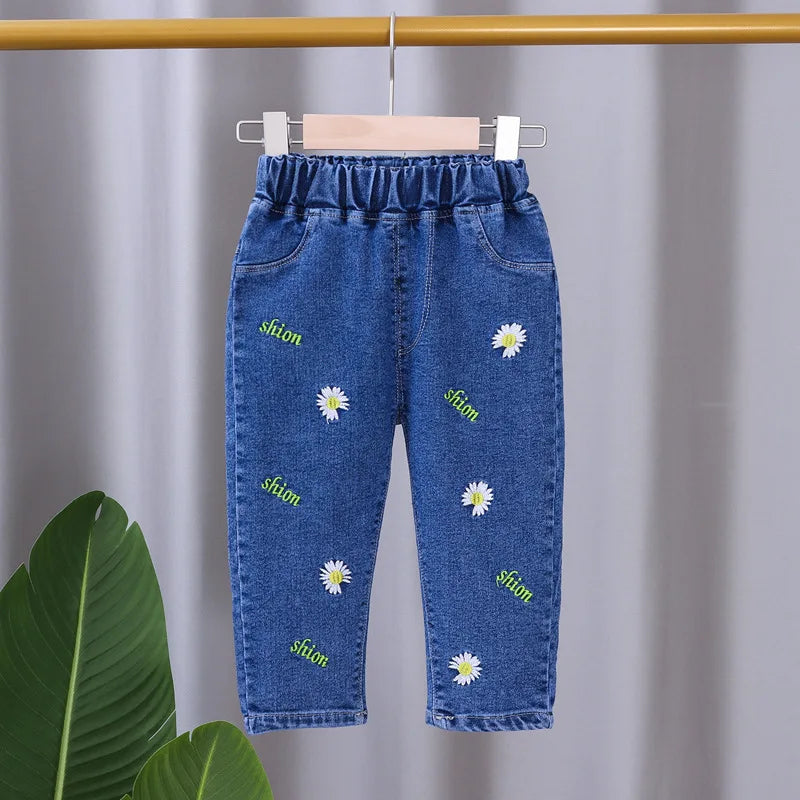 2025 New Girls Jeans Children Spring Autumn Fashion jeans flared pants Girls High Quality Bow leisure long Pants 0-5 Y