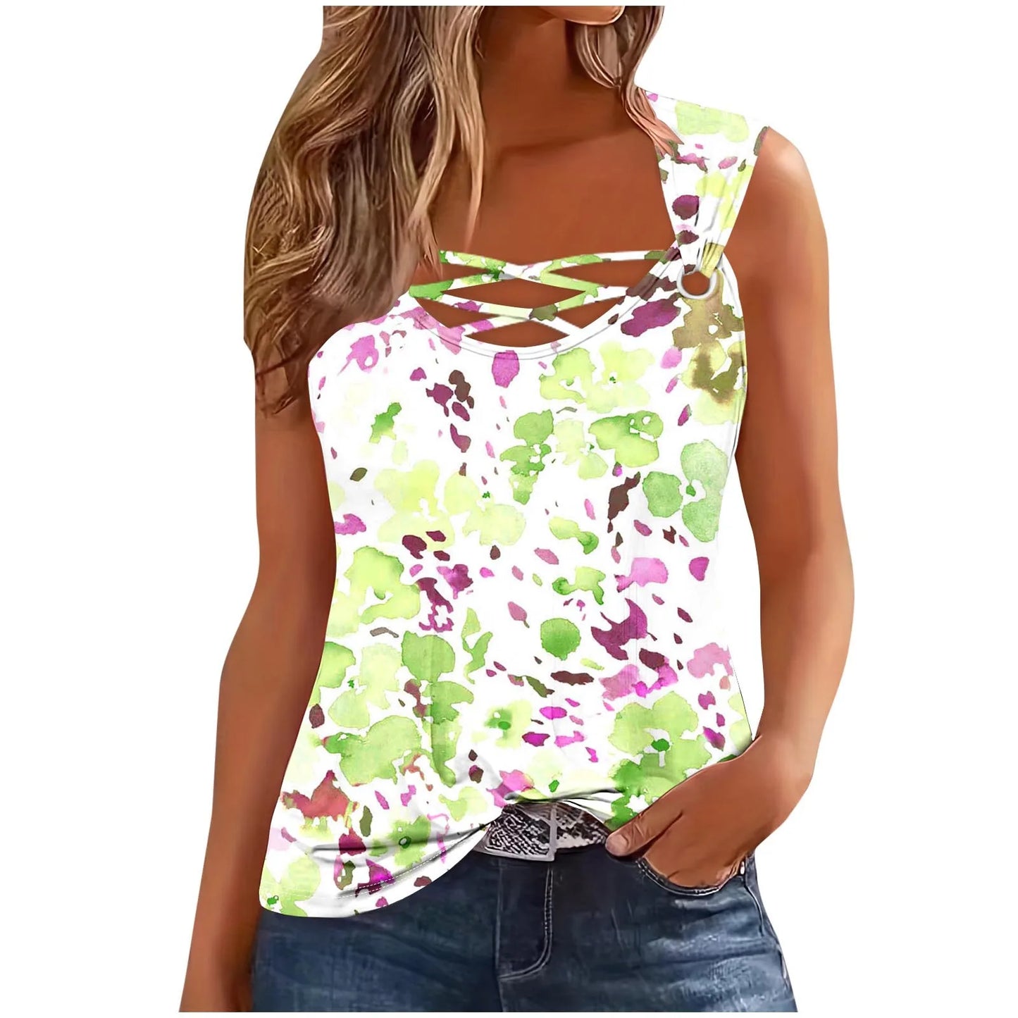 Summer Sleeveless  Wide Strap Tank Top Sizes S-XXL