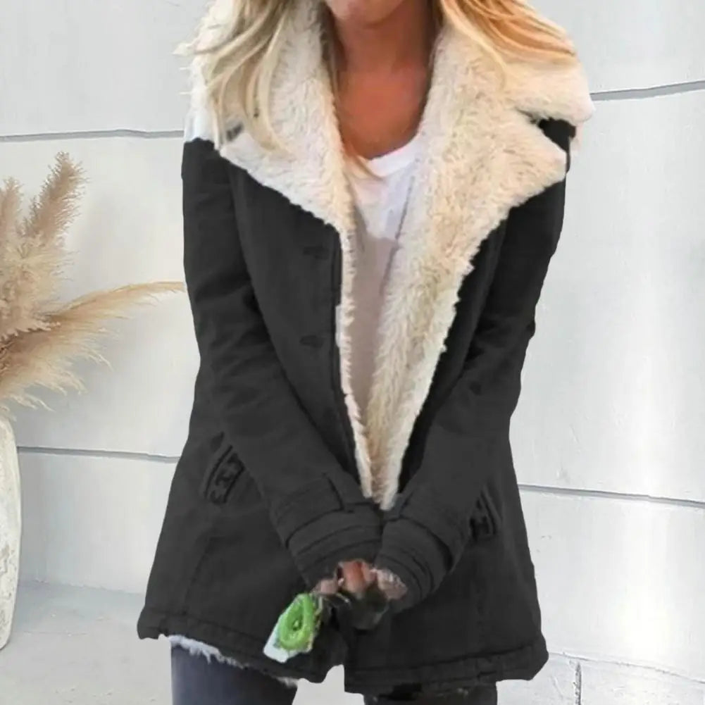 Ladies Very Popular Curvy Size Winter Plush Lamb Wool Warm And Fashionable Lapel Jacket.