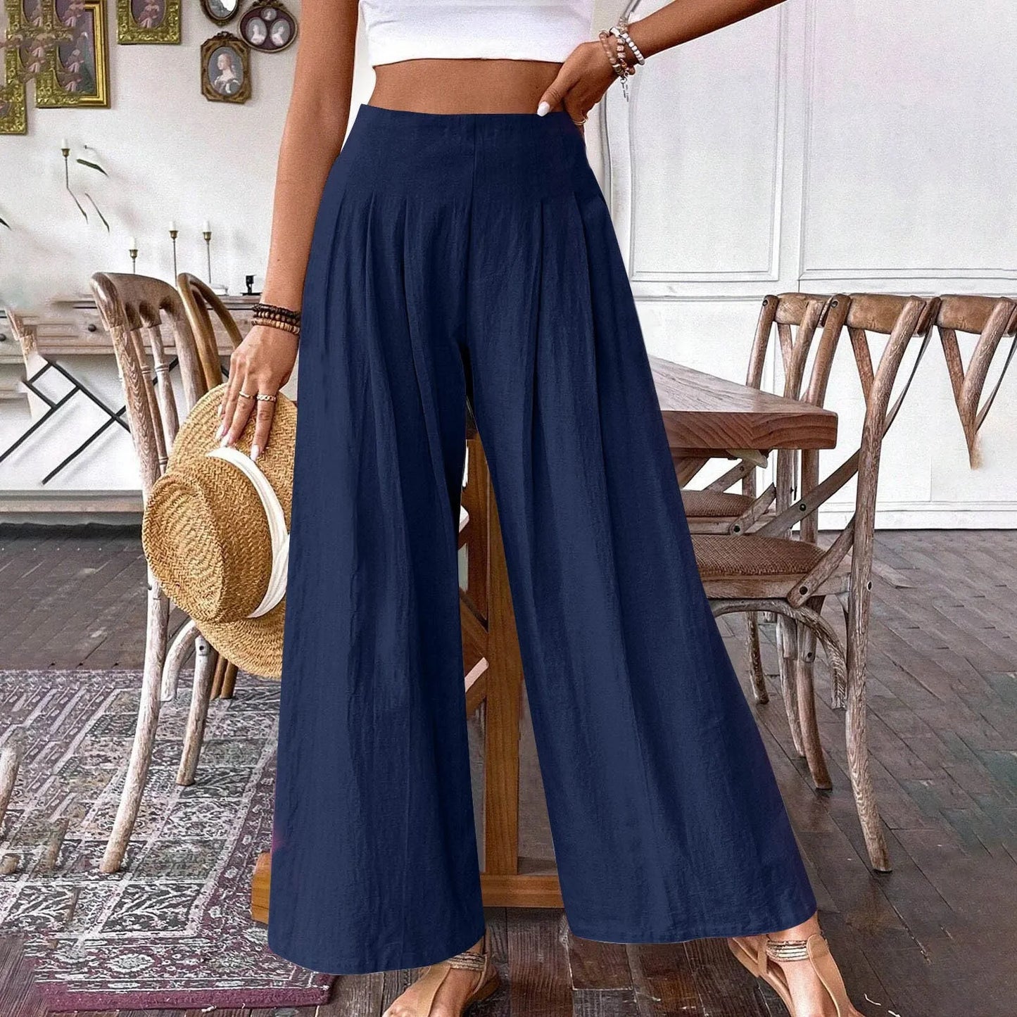 Italy Fashion Summer Casual Loose Long Pants High Waist Wide Leg Pants Oversized Pant Cotton Linen Pant . S-xxl