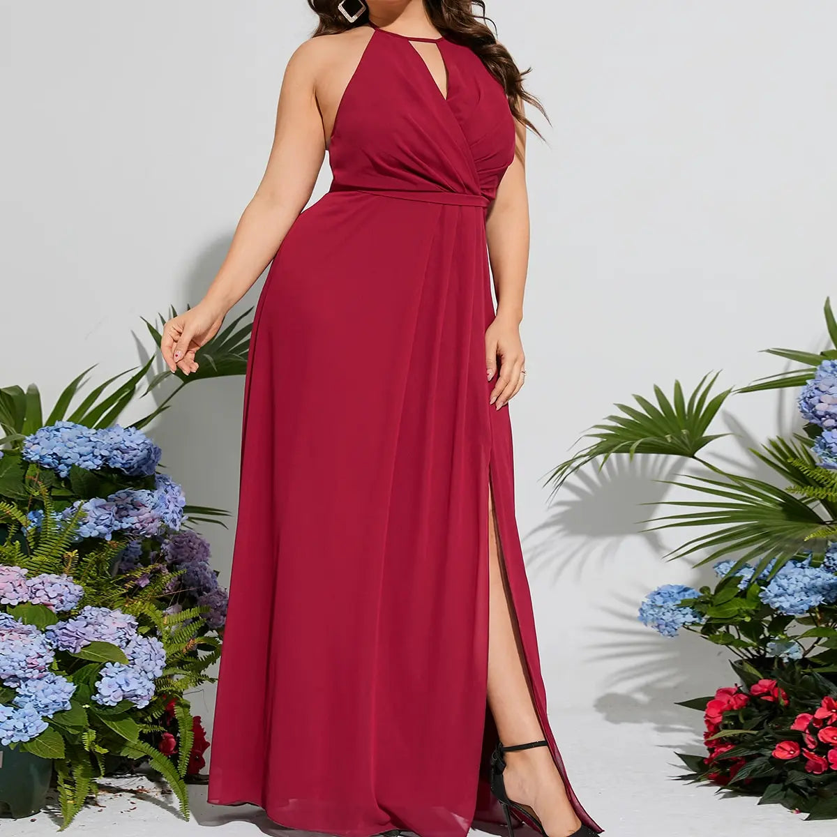 Plus Size Sexy Cross Back Maxi Dress Women's Evening Gown.