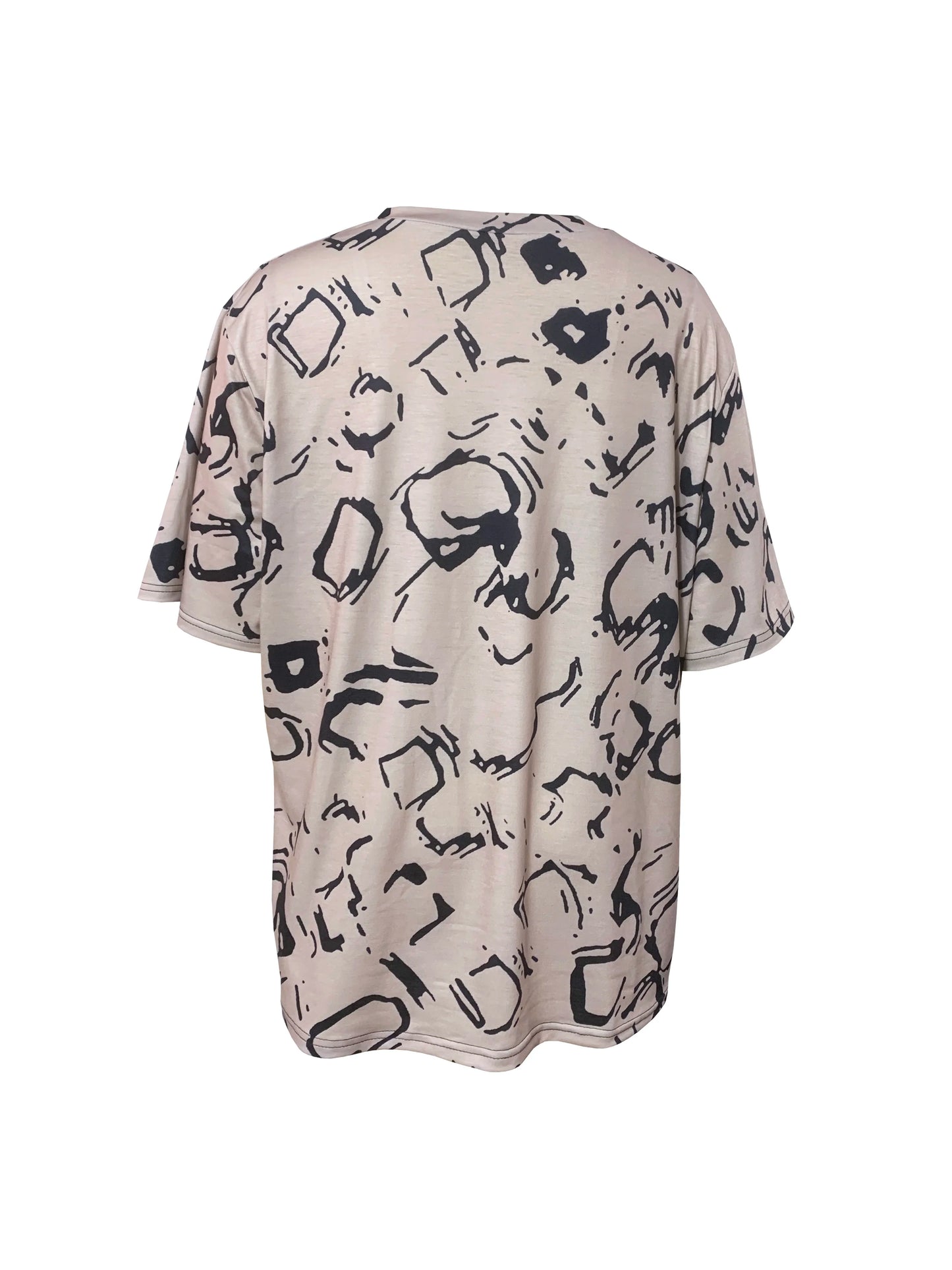 Plus Size Short Sleeve V Neck Allover Print, Casual Top