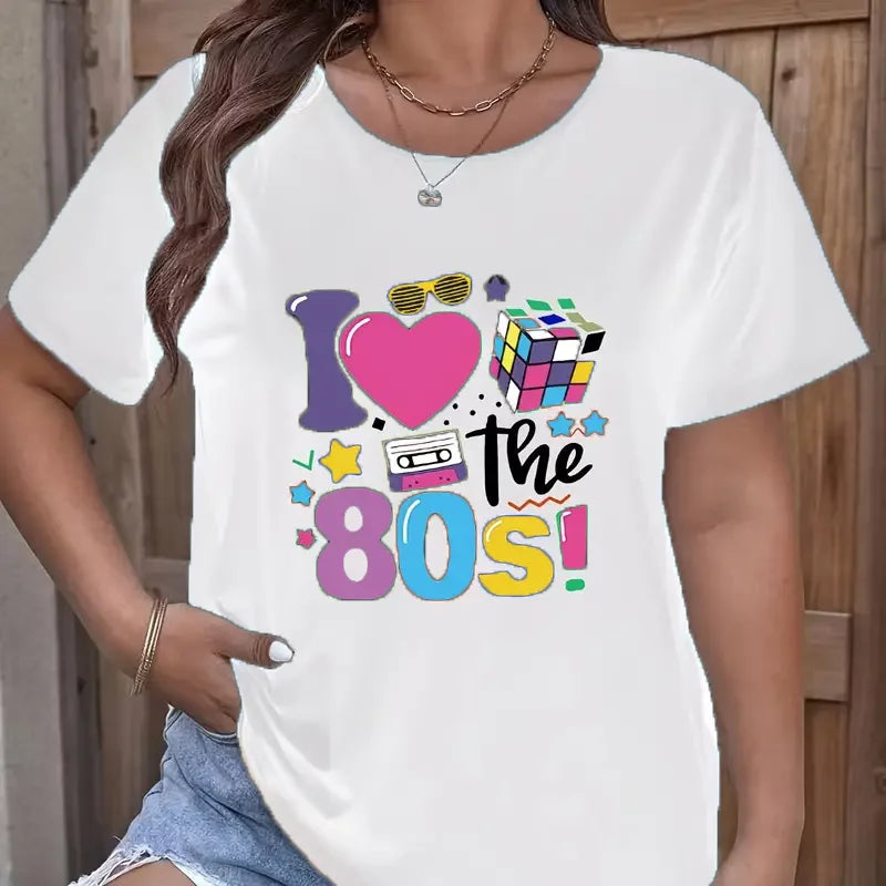 Plus Size Print T-Shirt Casual Crew Neck Short Sleeve T-Shirt Plus Size