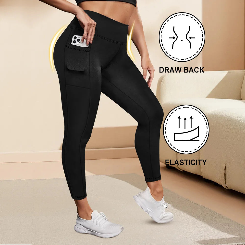 Women's High-Waisted Yoga Pants Plus Size Butt-Lifting Workout Leggings with Pockets Elastic Active-wear