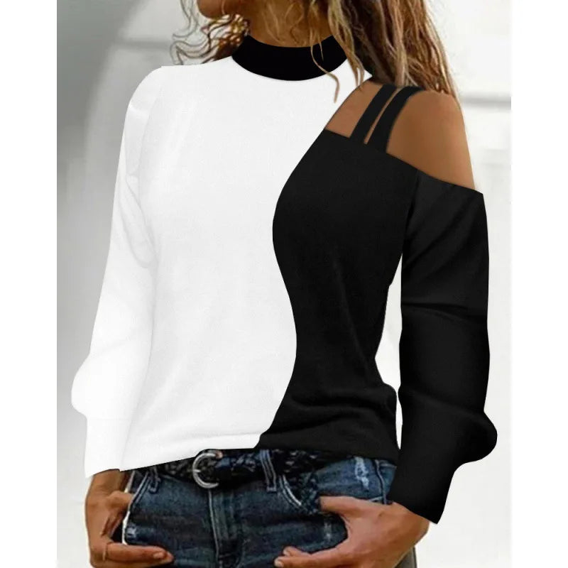 Fashion Sexy Off Shoulder Print Tops Women Elegant O-neck Long Sleeve Blouse.  S-3X