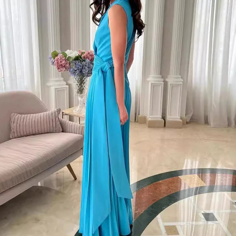 High Waist Sexy Sleeveless Pleated Jumpsuit Fashion Solid Colour Wide Leg.  S-2X