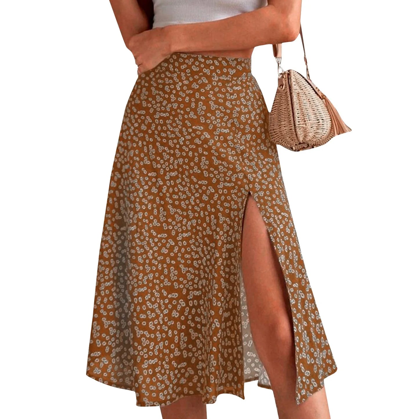 Women's Casual Daily Slit A-line Floral Trendy Skirt for Women . S-3x