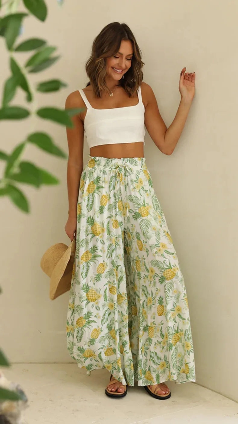 Spring and Summer New Women's Wide-leg Trousers Elastic Belt Wide-leg High-waist .  S-2X