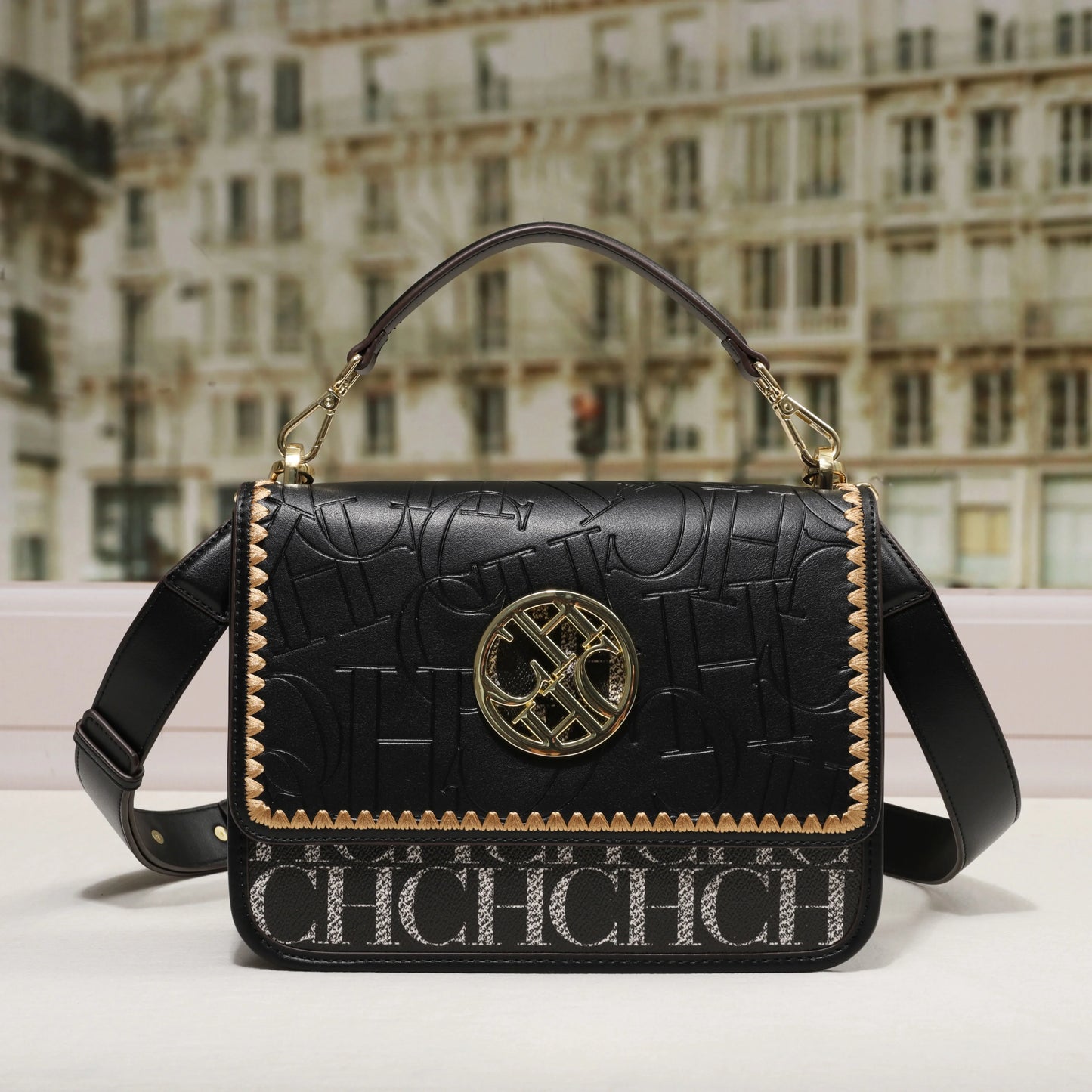 Solid Design Dark Letter Embossed Exquisite Luxury Brand Fashion Handbag