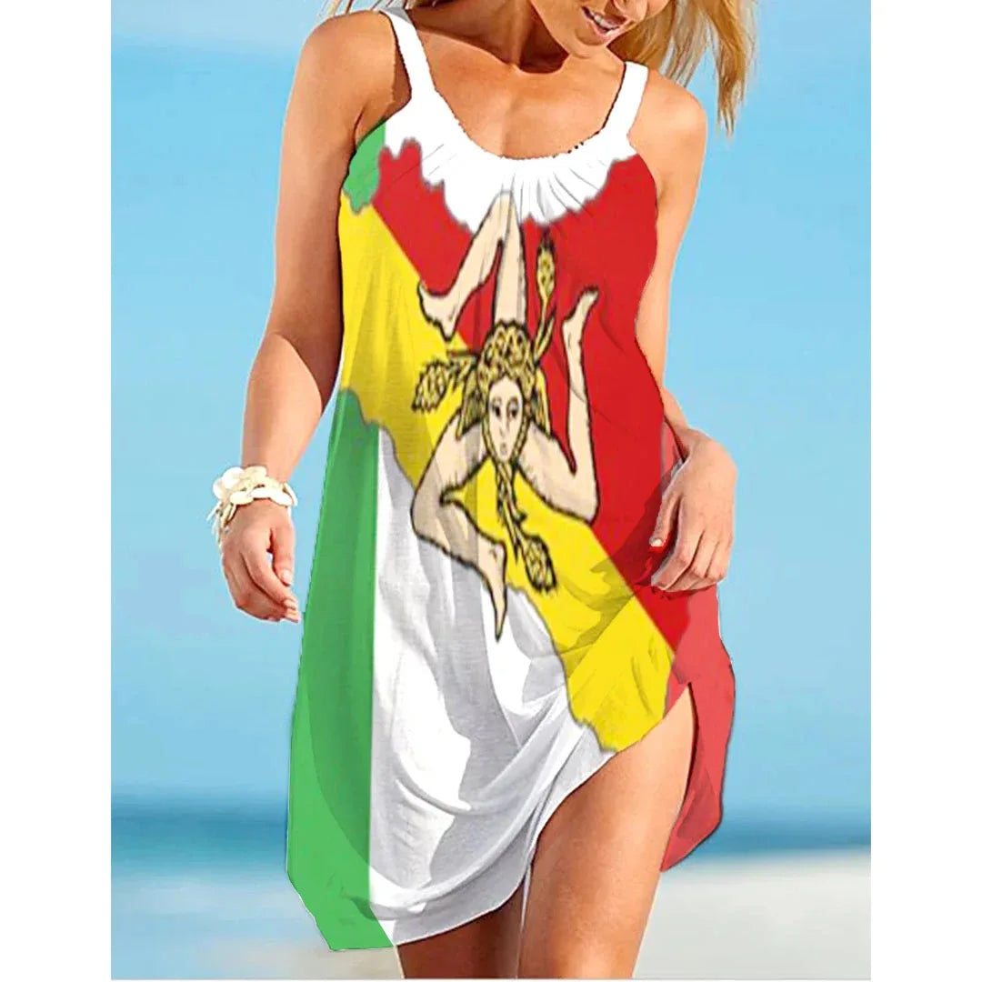 Italy and Portugal Flag Dress Women Fashion Dress Bohemian Midi Sundress