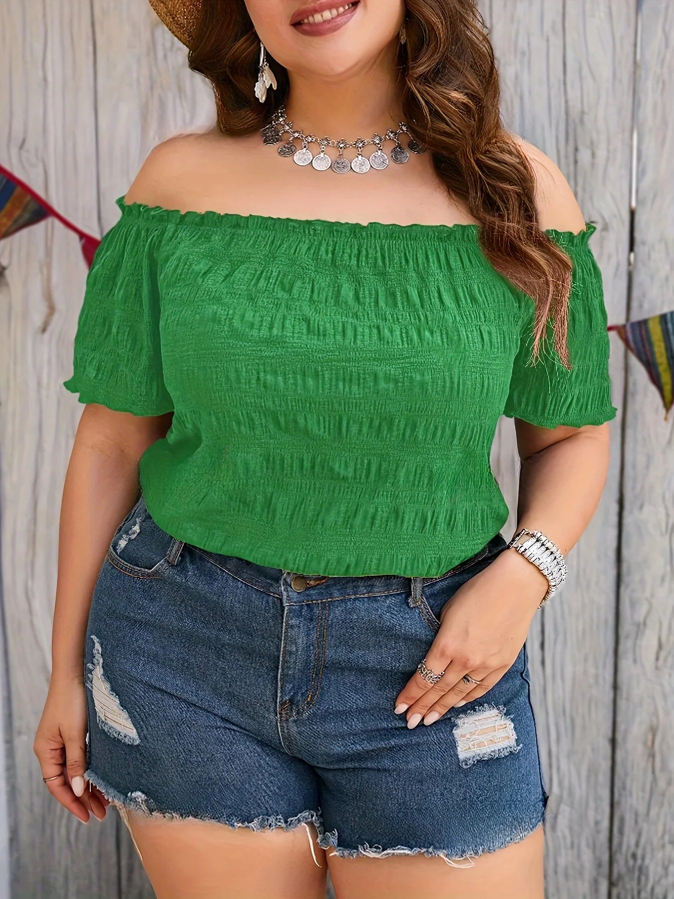 Plus Size Summer Women Elegant Off The Shoulder Fashion Solid Loose Top