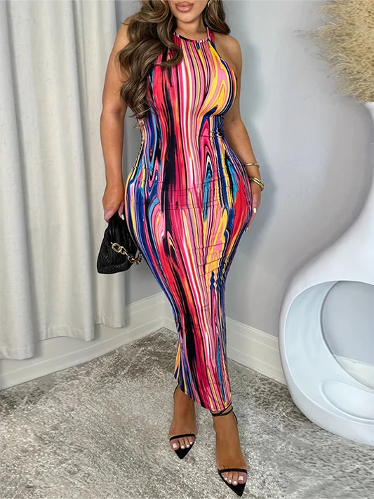 2025 Summer New Women's Colourful Pattern Long Maxi Dress .  S-XL