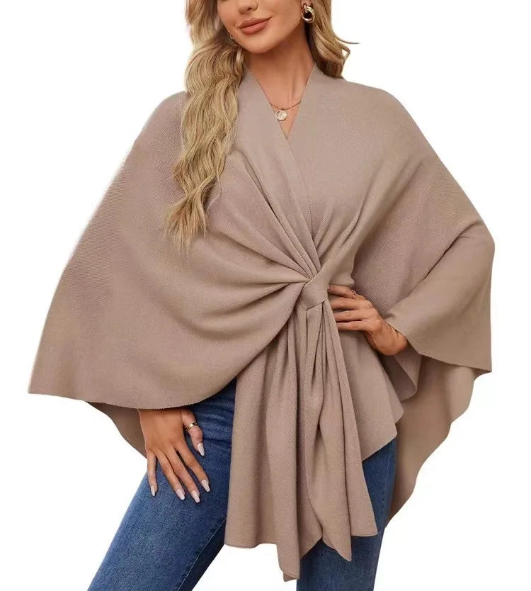 Women's Trendy Autumn And Winter Loose Elegant Shawl Wrap Casual Solid Colour Soft Open Front Poncho.