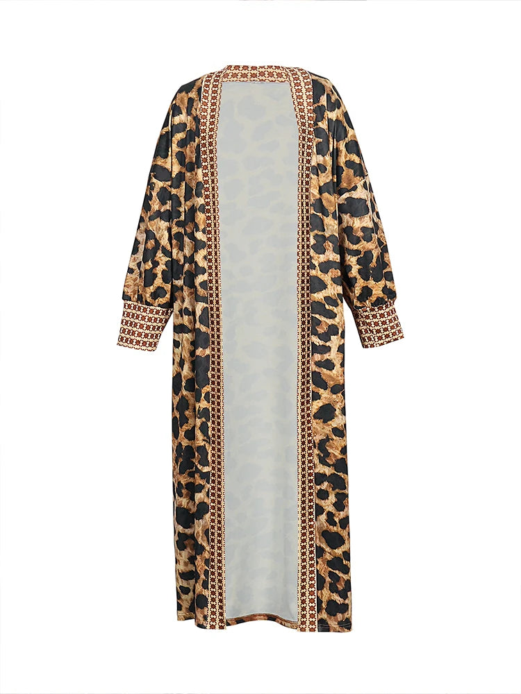Plus Size Leopard Print Cardigan Loose Women's Long Windproof Fashion
