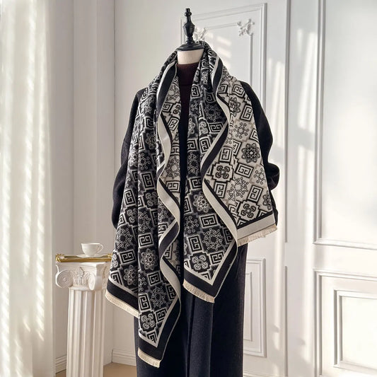 2025 New Brand Women's Fashion Printed Scarf Imitation Cashmere Soft Warm Pashmina Shawl Winter Coldproof Windproof Blanket