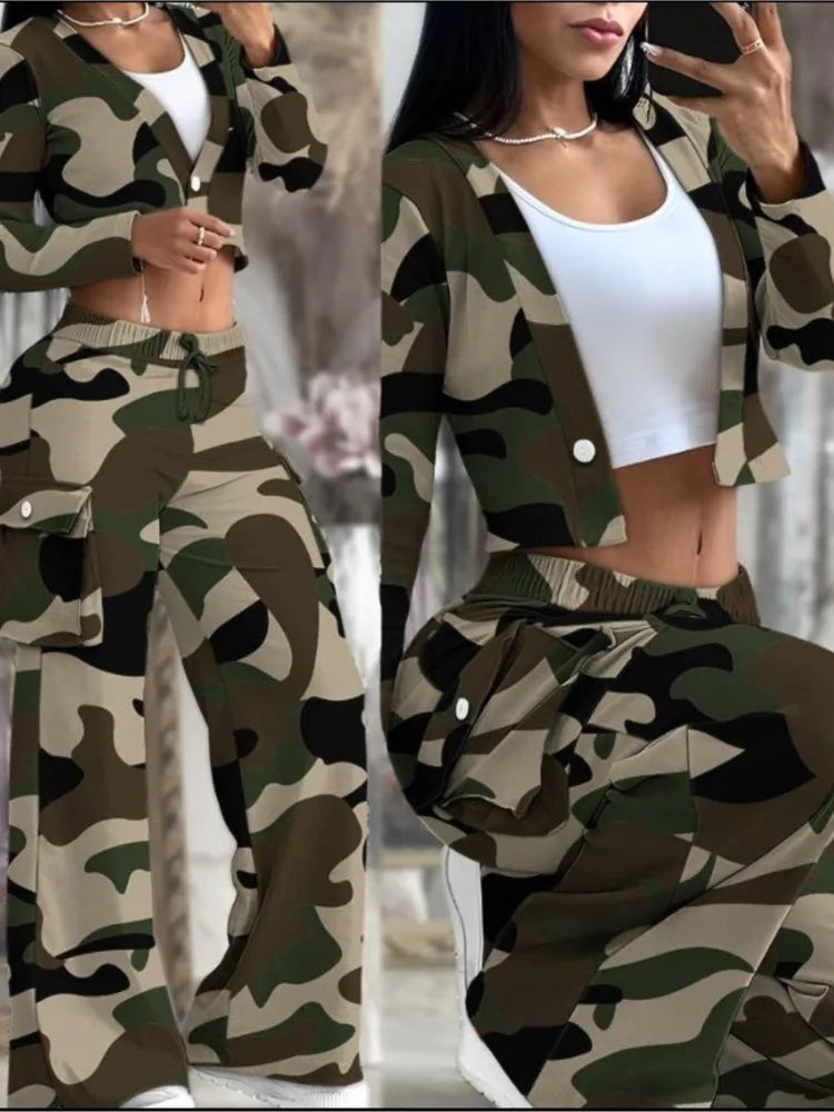 Women's New Fashionable Solid Colour Short Top Casual Pants Set For Women.  S-2X