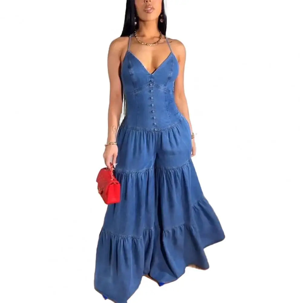 High-quality Jumpsuit Stylish Women's Sleeveless Jumpsuits Casual Flowy Overalls Sexy Halter Rompers for Summer for Jumpsuits
