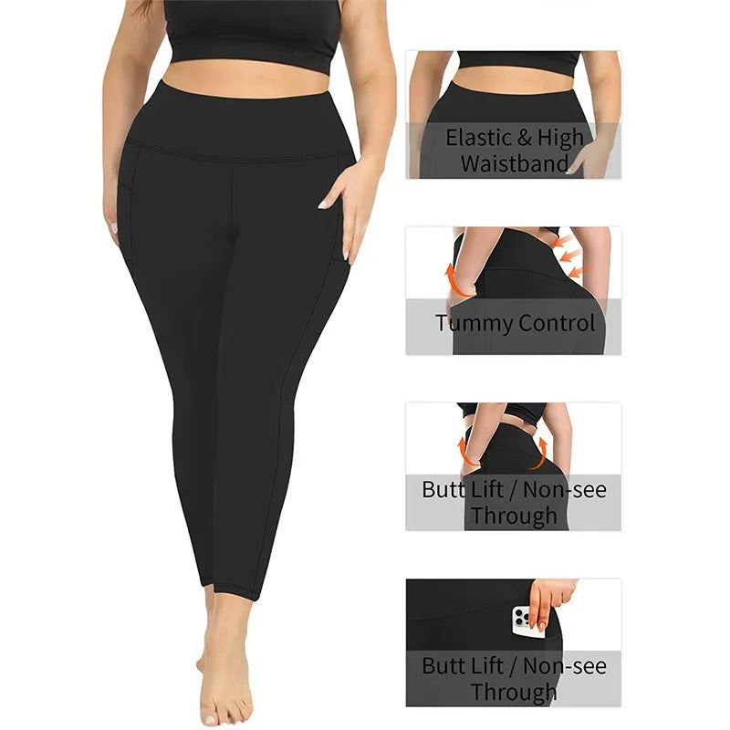 Women's High-Waisted Yoga Pants Plus Size Butt-Lifting Workout Leggings with Pockets Elastic Active-wear