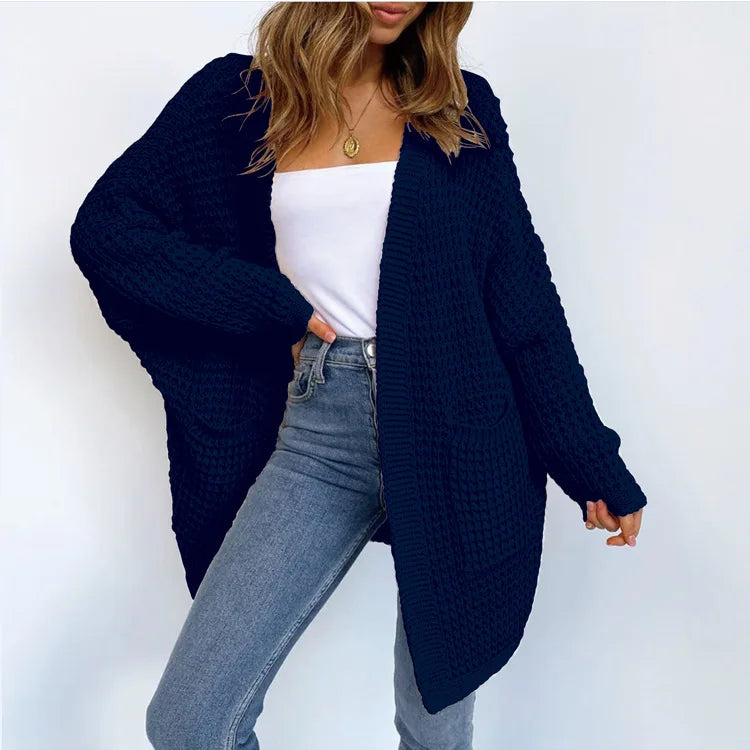 Women's Open Front Cardigan Sweater - Cozy Knitted Jacket with Pockets