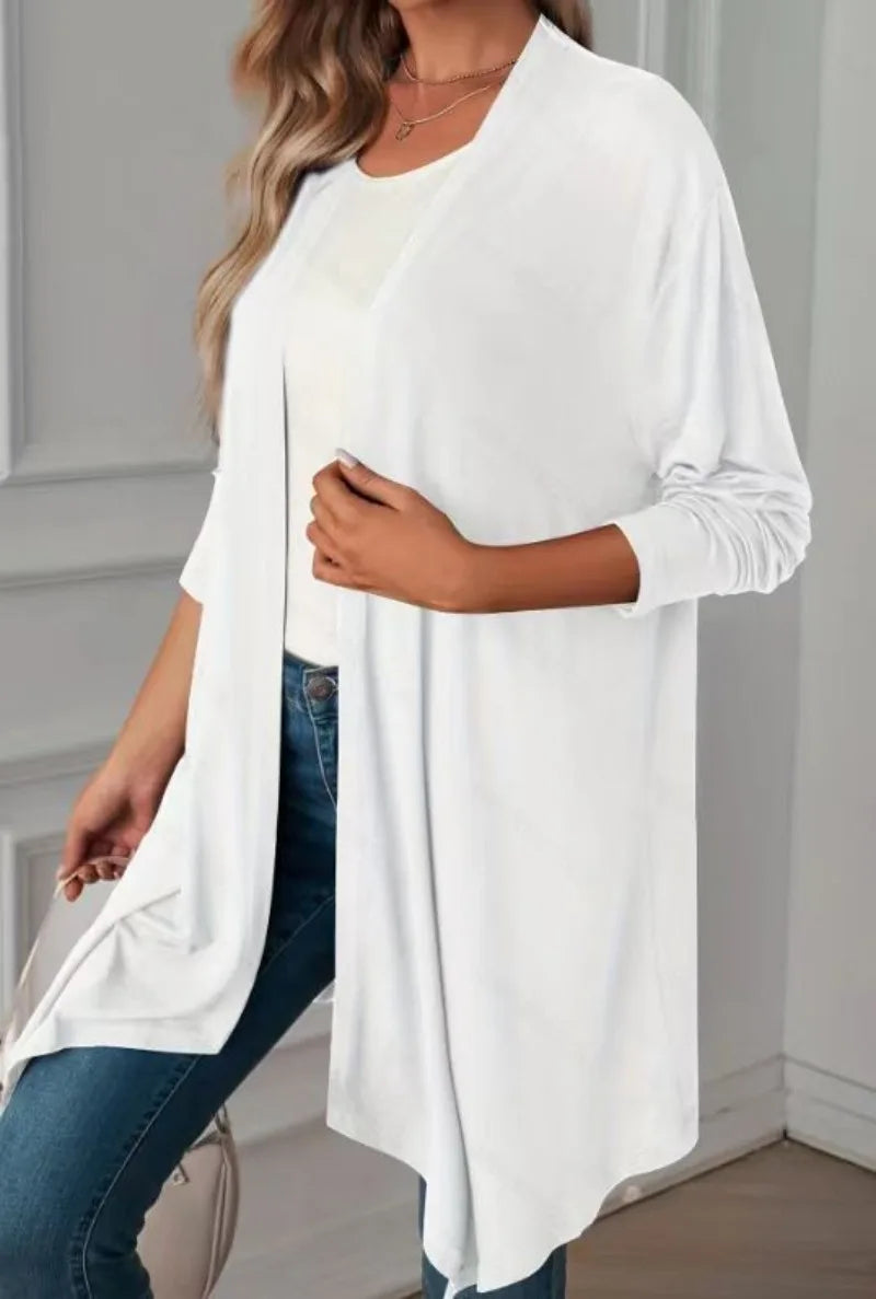 Spring Women's New Fashionable Plus Size Solid Colour Long Sleeved Cardigan