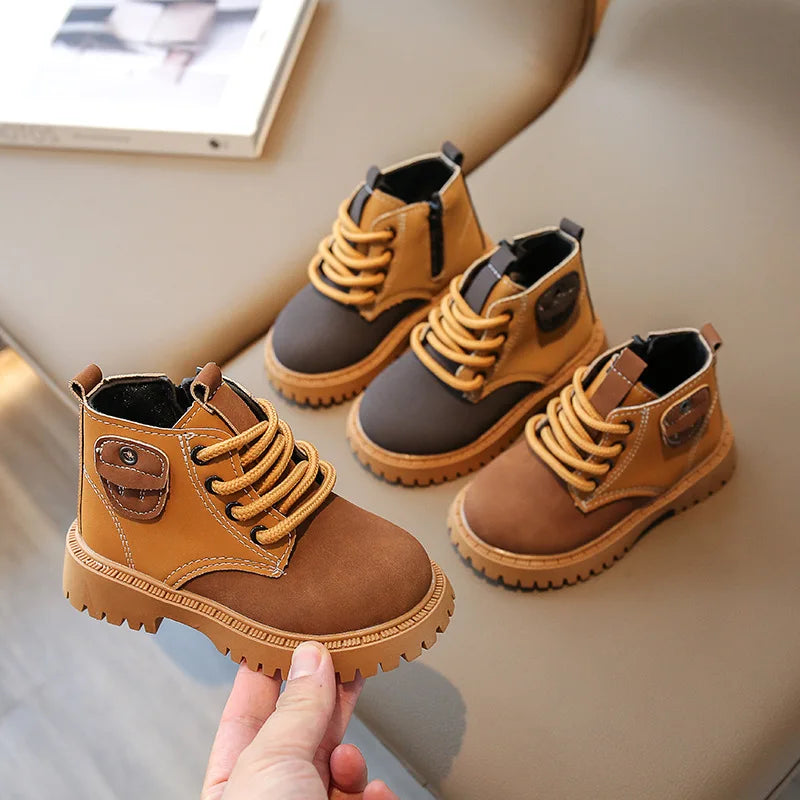 Kids Leather Boots 2023 Boys Fashion Single Boots Baby Short Boots Autumn New Girls Soft Sole Shoes