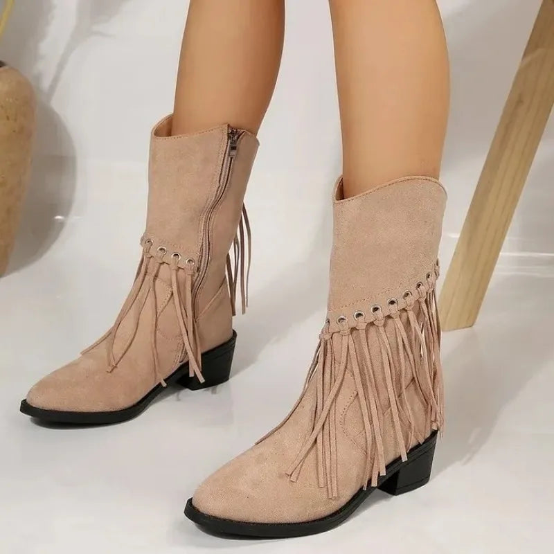 Boots Women Vintage Tassel Cowgirl Fashion Western Booties