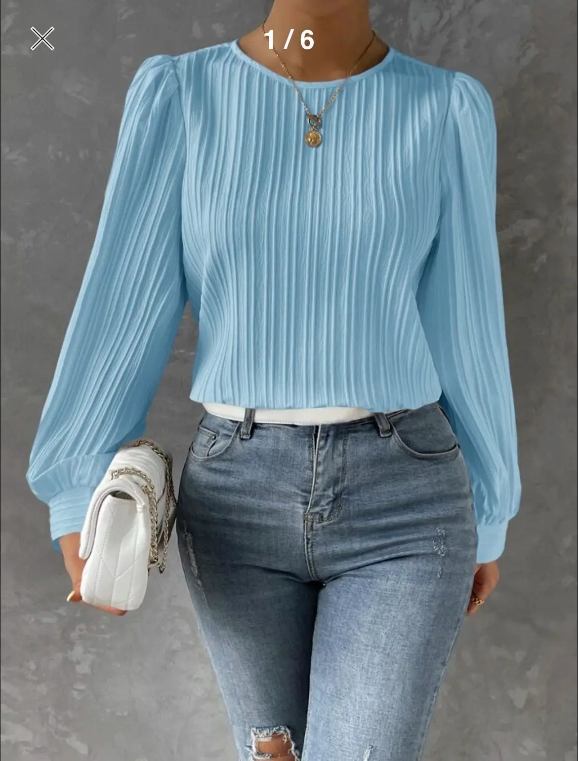 Women's Casual  Solid Round Neck Long Sleeve Blouse .