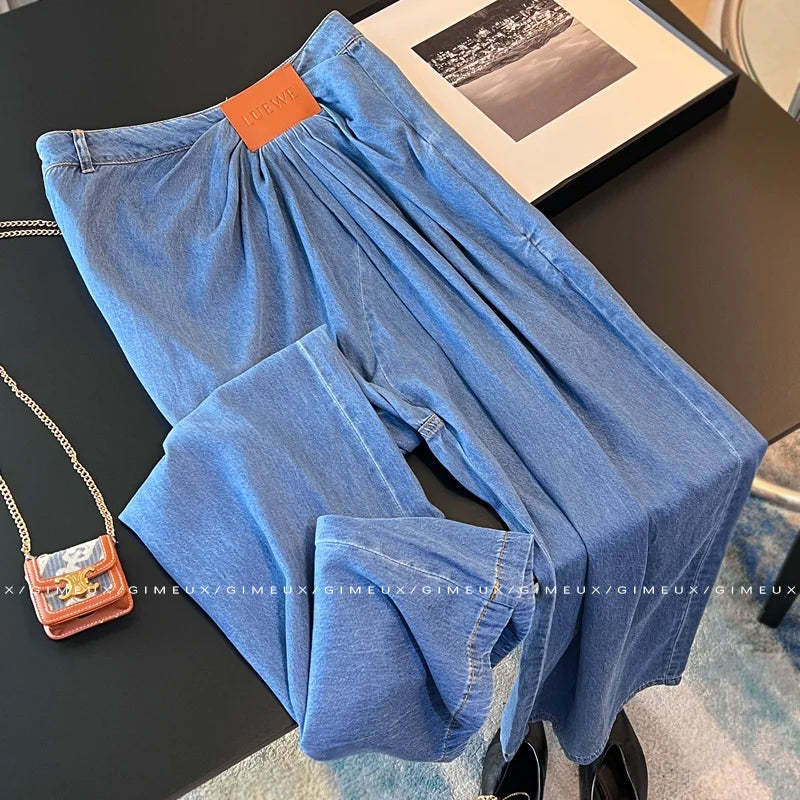 High waist wide leg jeans women's 2025 new summer fashion loose and thin high waist drape straight floor pants