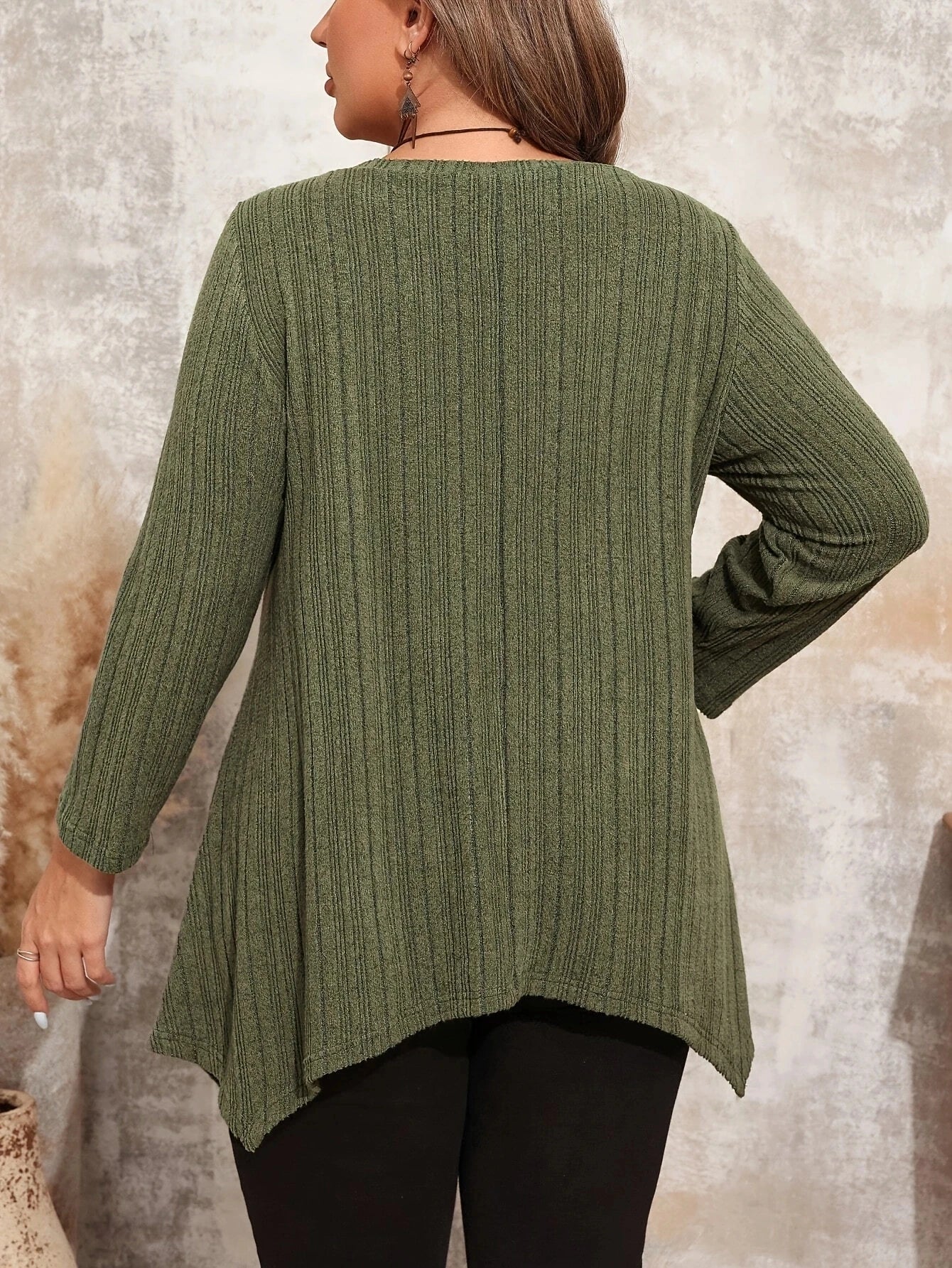Plus Size Casual Long Sleeve Crew Neck Top For Spring & Fall,