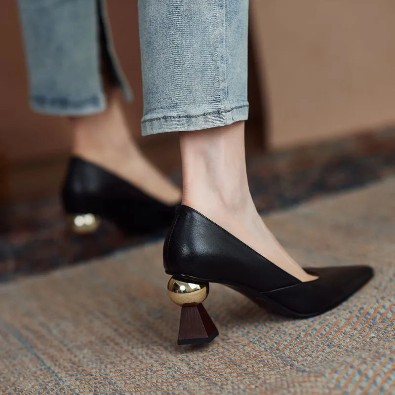 Handmade Leather Women Pumps Sexy Pointed Toe Chic Stylish Dress Shoes