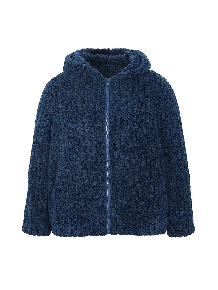 Plus Size Women's Casual Hooded Jacket Solid Colour Jacket