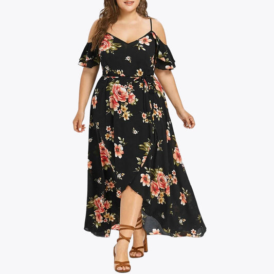 New Fashion Printed Dress for Women Summer Flower Print Plus Size Loose Fit Sling Dress