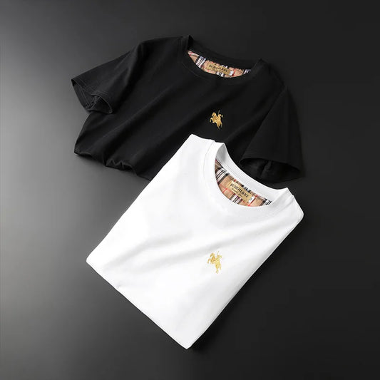 2025 New solid colour summer men's short-sleeved slim casual T-shirt round neck cotton shirt.  S-4XL