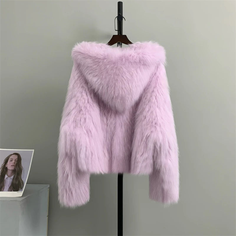 New Winter Real Fur Coat Natural Fox Fur Coat With Hood .