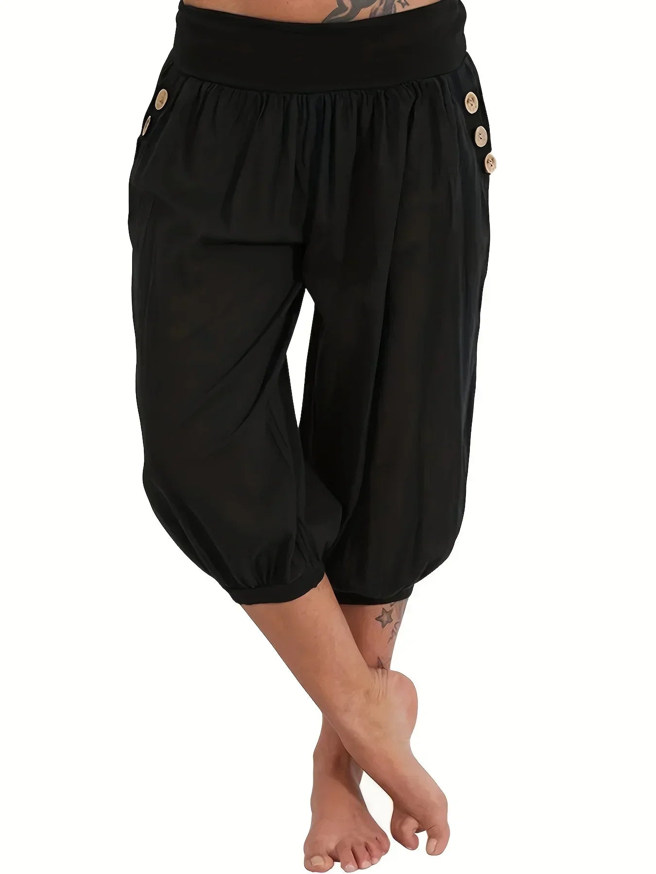 Plus Size Women's Fashionable Solid Colour Pocket Loose Cropped Pants Loose and Comfortable Casual Lantern Pants