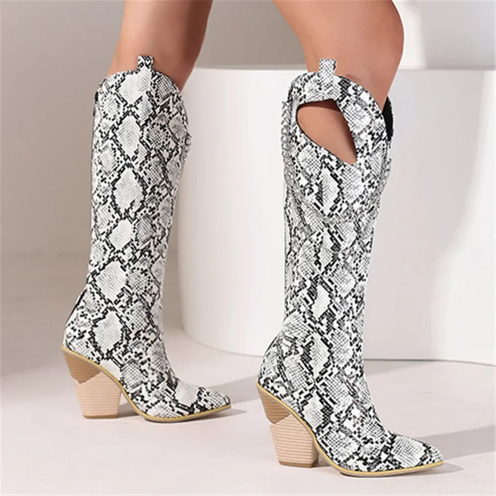 2025 Fashion Sexy Knee High Western Boots Pointed Toe