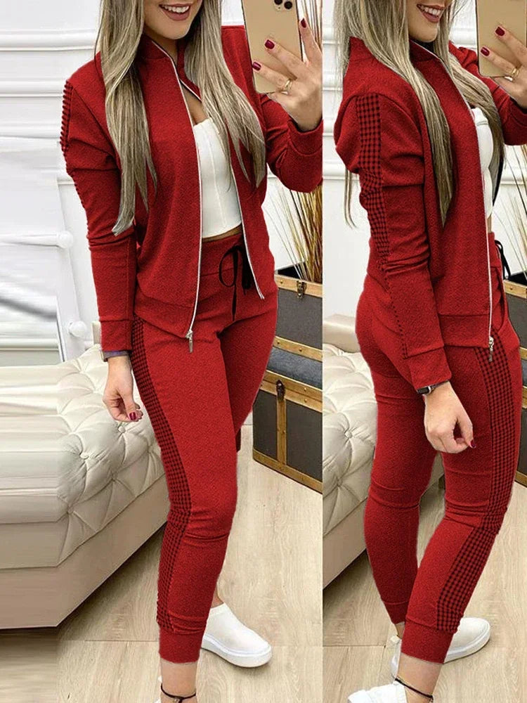 Woman 2 Pieces Suit Zipper Jacket And  Pants Tracksuit Casual 2025 Set.  S-XL