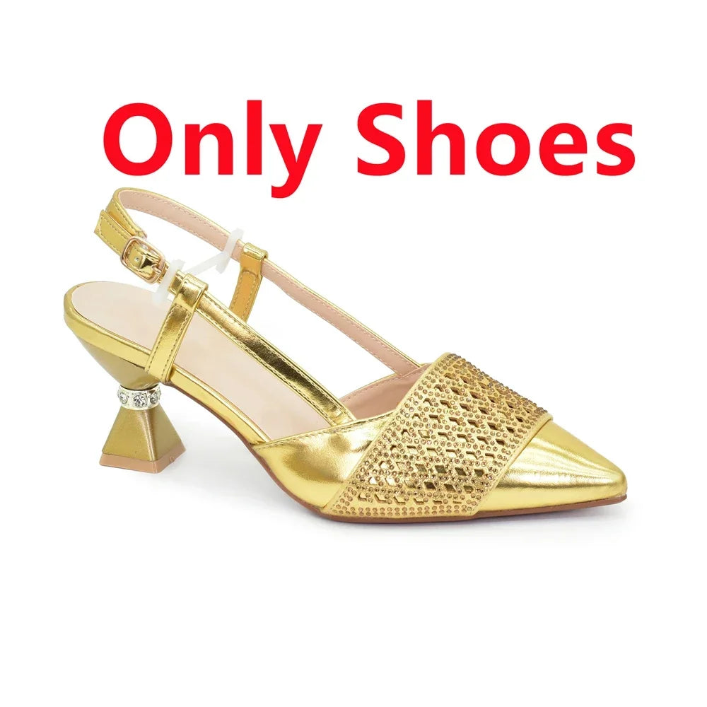 New Arrival Women Italian Shoes and Matching Bag Set Decorated with Rhinestones