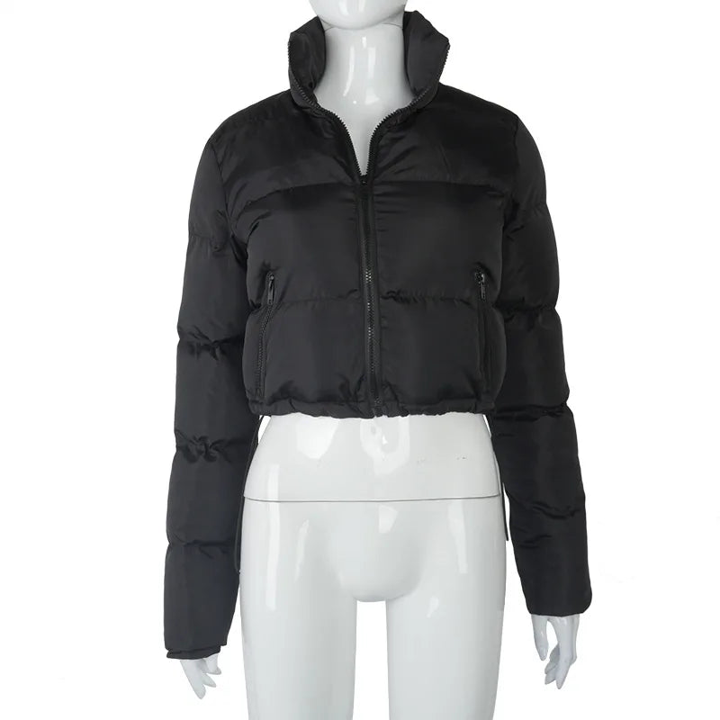 Women's Cropped Puffer Jacket - Oversized Bubble Down Coat