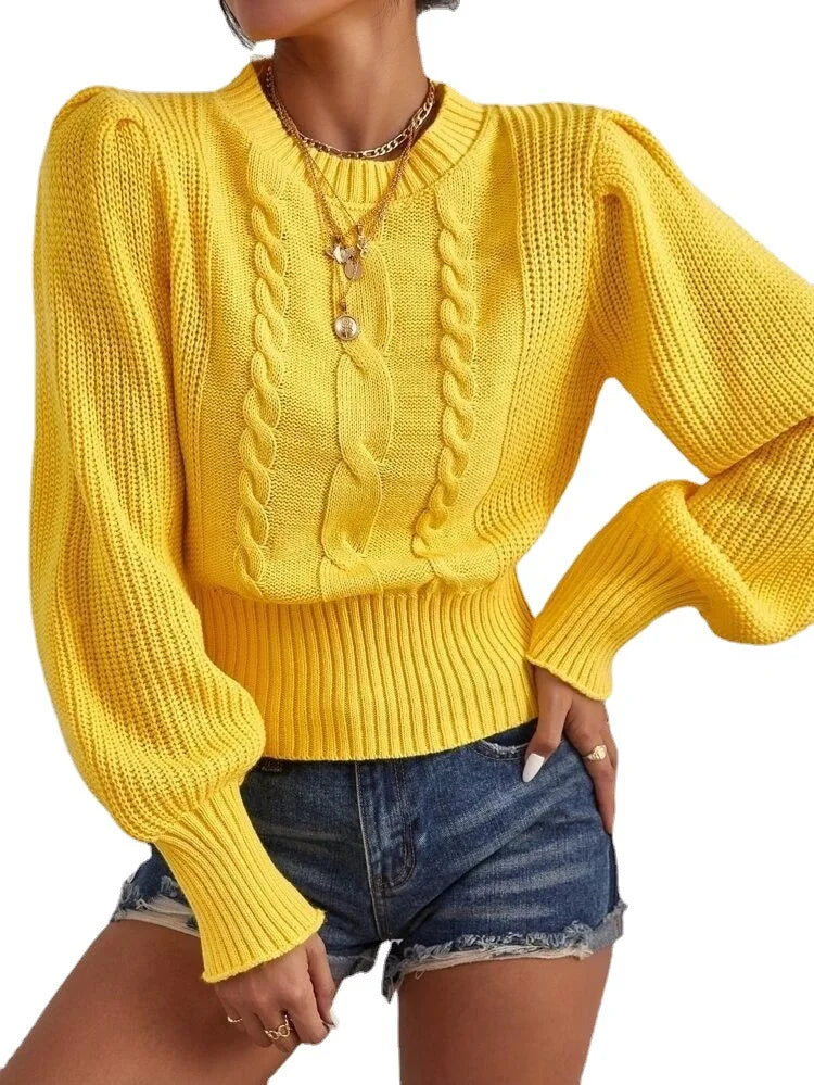 Women's Fashion Knitted Puff Long Sleeve Sweater.