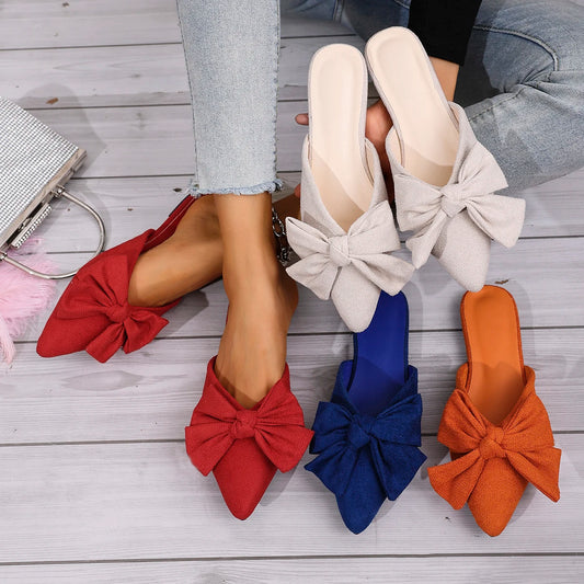 Women Bow Flat Summer Non Slip Slides.