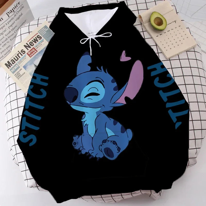 Disney Hoodie Fashion Stitch Angel Monster Letter Cartoon Sweatshirt Pullover Cute Unisex Pocket Hoodie.  S-3X
