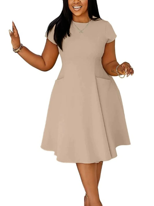L-4XL Plus Size Dress Short Sleeve Casual Midi Dress.  L-4X