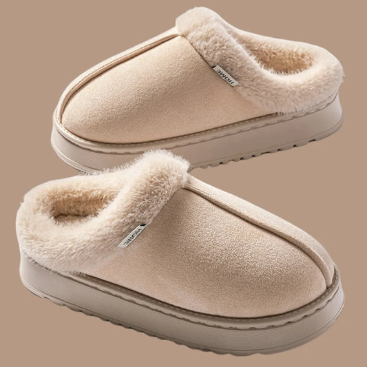 Unisex Plush Fleece Lined Winter Slippers - Non-Slip Indoor House Shoes