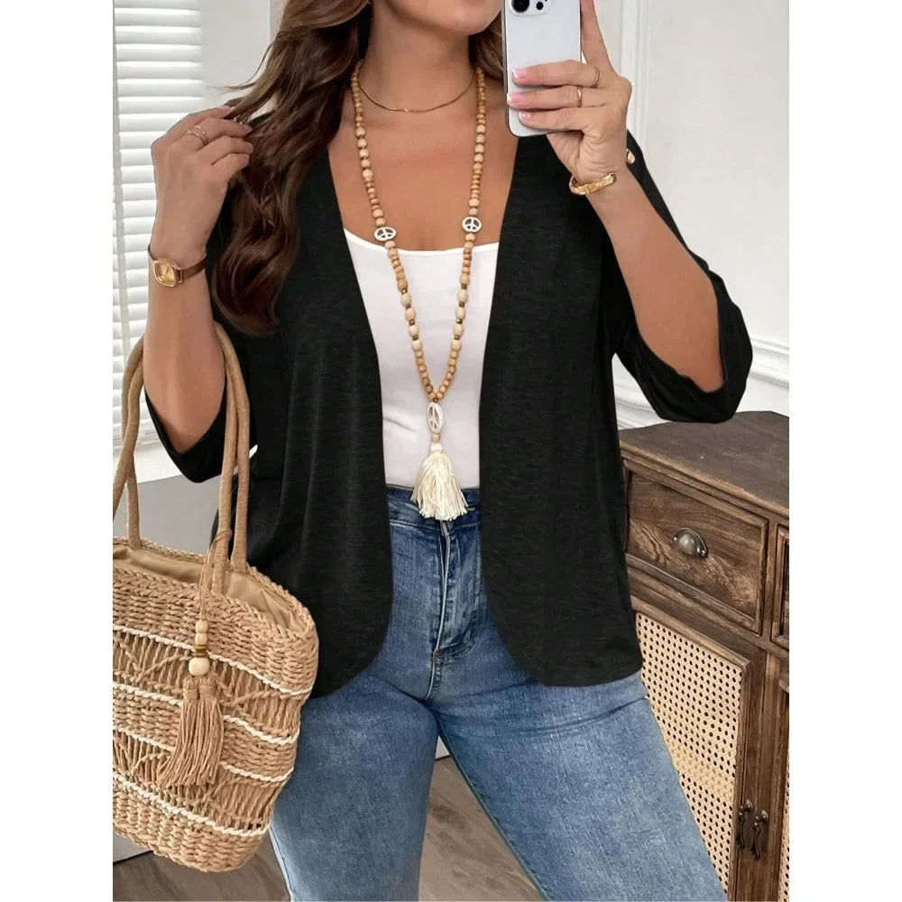 Plus Size Women's Hem Casual Cardigan Fashion Layering Comfortable and Trendy Cardigan.  !X-5X