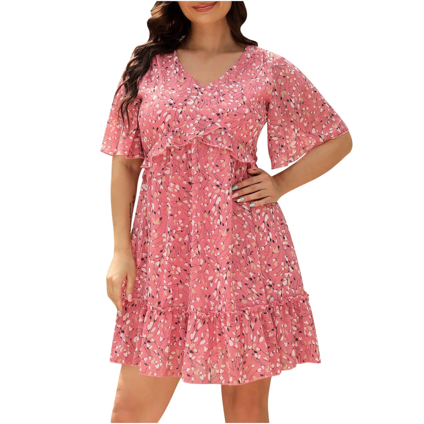 Oversized Women's Dress Loose Flare Fashion Casual Printed Flower Pattern Long Dresses Plus Size For Spring Summer